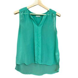 Poetry Green Light Weight Flowy V-Neck Blouse Tank‎ Shirt Womens S